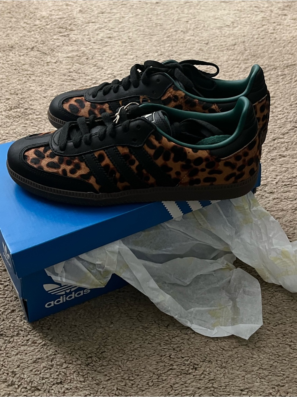 adidas Leopard-Print Samba Sneakers - Black & Brown with Green Lining